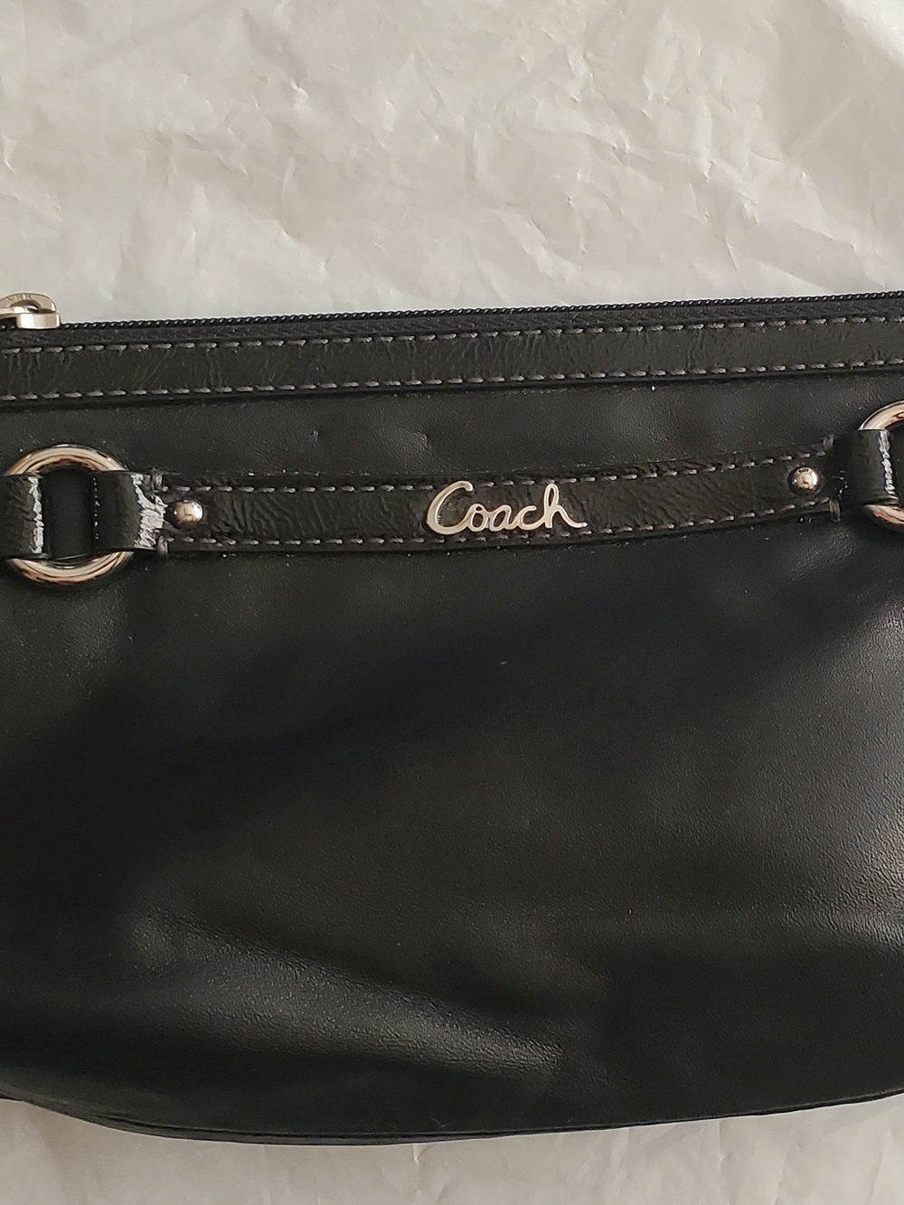 Coach Black Leather Wristlet with Silver Logo Detail. + Free Wristlet Missing Pc